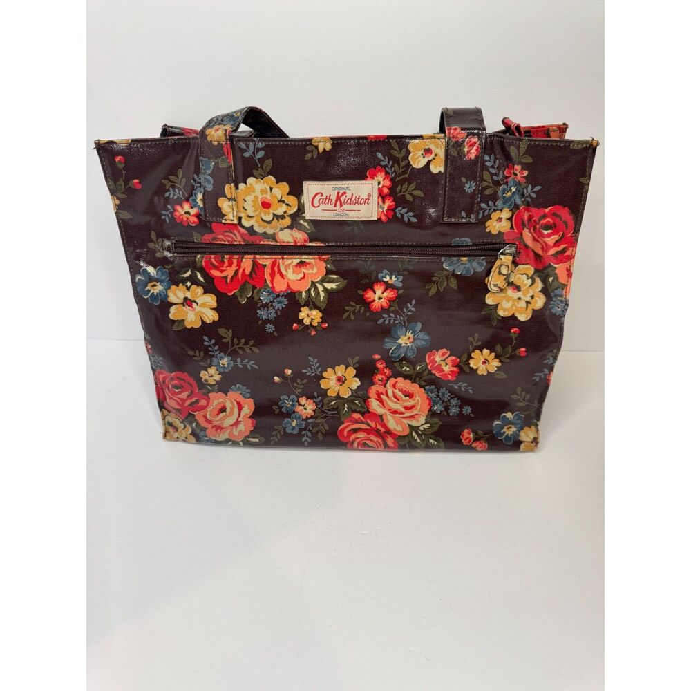 Cath Kidston Floral Oilcloth Tote Bag Brown Rose Print Shopper Carryall Vintage
